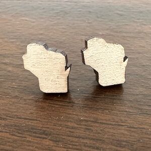 Wooden Wisconsin Stud Earrings in White